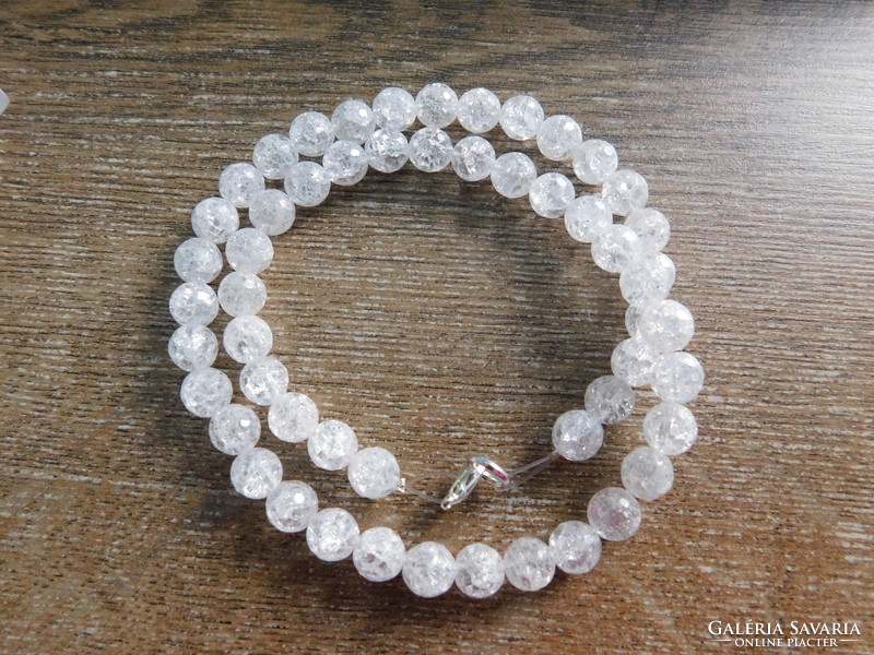 Rock crystal cracked faceted 8mm ball necklace