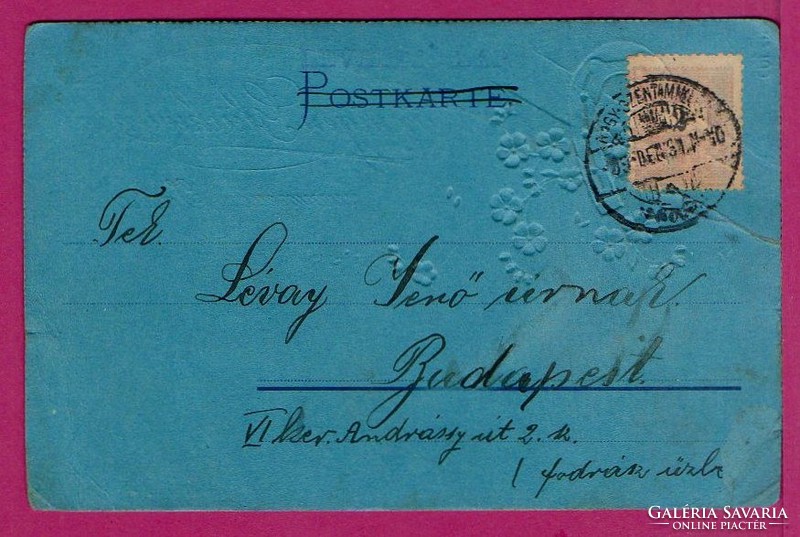 E - 005     1899 Újévi üdvözlet  (domború nyomással) kék kartonon (szép bérmentesítés)