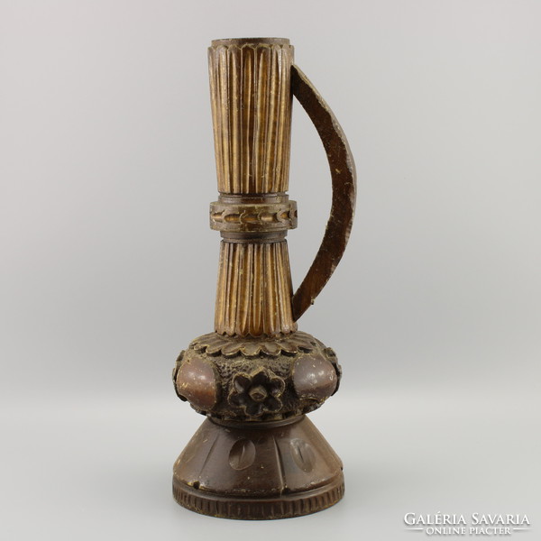 Carved wooden vase, vintage wooden vase,