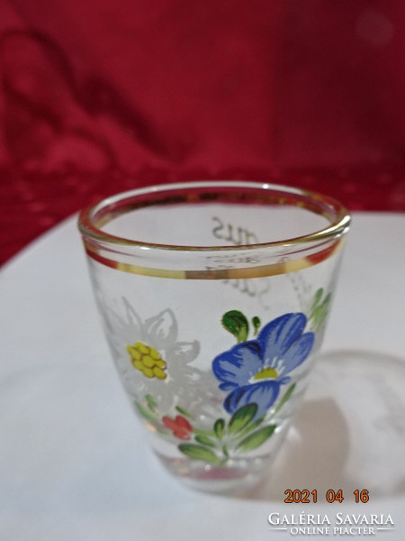 Glass brandy cup, hand-painted, with the inscription 