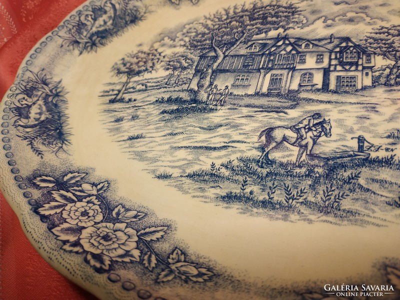 Antique English scene porcelain oval roasting dish