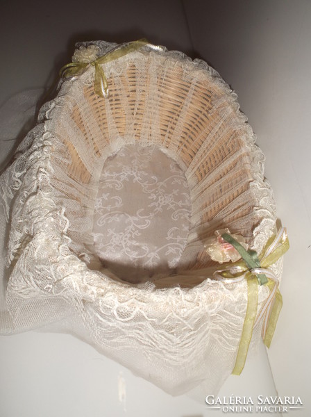Basket - new - 30 cm - cane - with lace - with tulle - 30 x 21 x 9 cm