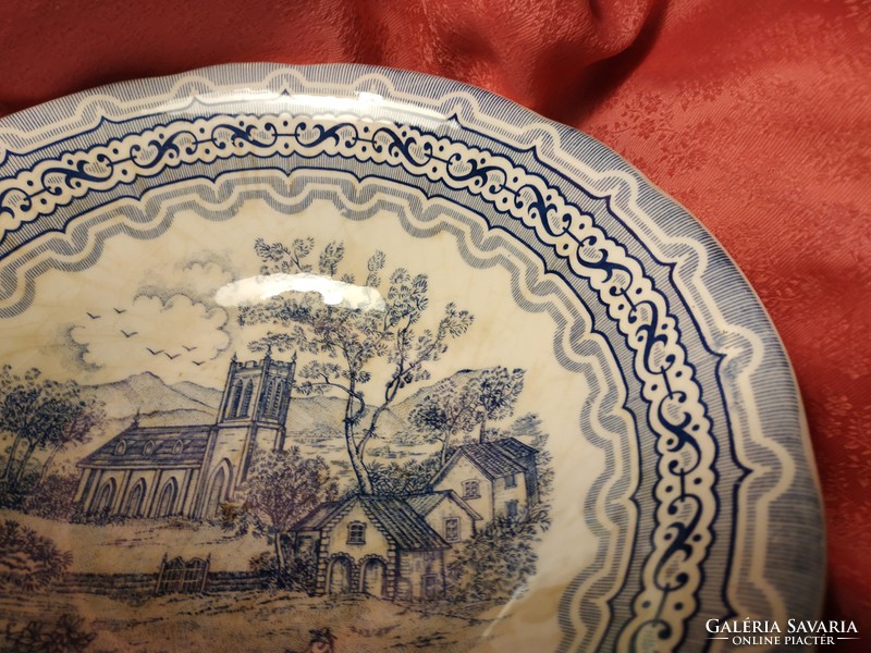Antique English scene deep serving bowl
