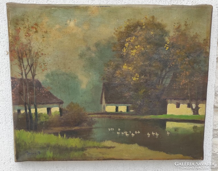 Reduced price! Landscape painting, great colors, oil-on-canvas painting, folk-style Neograd, àcs àgoston,