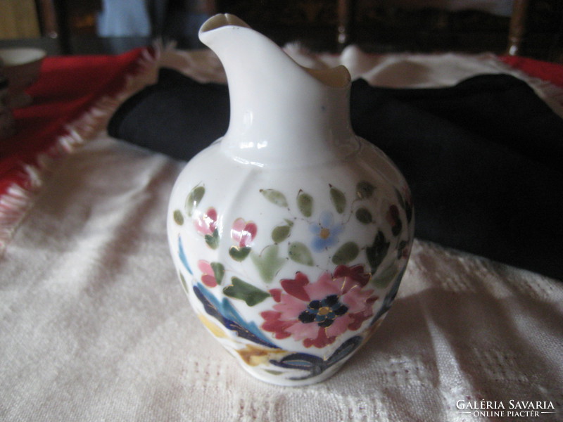 Marked porcelain vase, with nice decor, with small defects, 8 x 12 cm