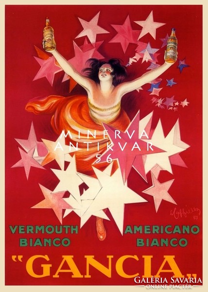 Vintage likőr vermut reklám plakát reprint nyomat Cappiello fiatal táncos lány színes csillagok
