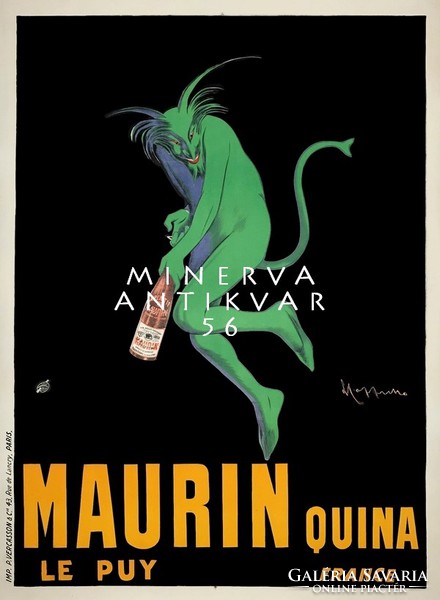 Vintage francia aperitif reklám plakát reprint nyomat Cappiello zöld ördög üveg ital vicces humor