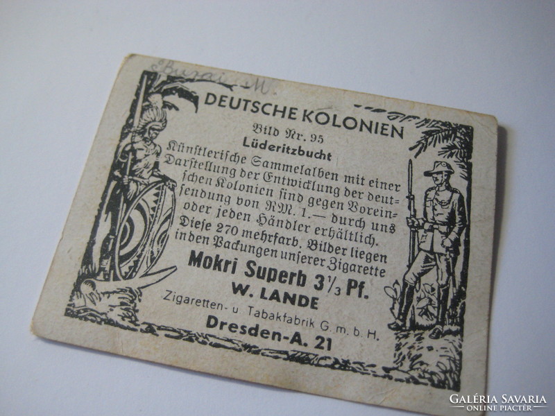 Advertising image of colonial goods, mochi tobacco / nabimia former German colony from the 1920s 70 x 115 mm
