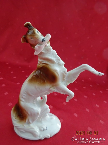 Német minőségi porcelán, antik kutya figura, papuccsal a szájában. Vanneki!