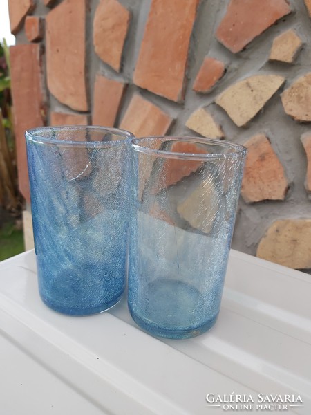2 db pohár poharak  repesztett Gyönyörű  színű Fátyolüveg fátyol karcagi berekfürdői üveg