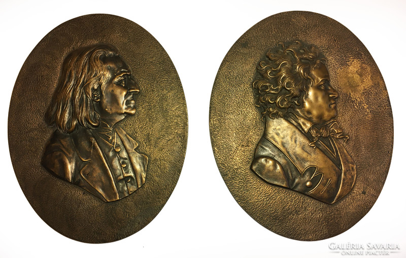 Bronz plakett párban, Liszt Ferenc és Beethoven portré (30x23 cm)