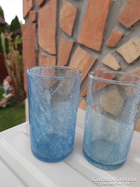 2 db pohár poharak  repesztett Gyönyörű  színű Fátyolüveg fátyol karcagi berekfürdői üveg