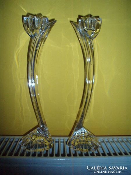 2 pcs vintage tulip crystal candlesticks