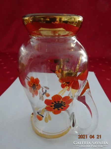 German glass jug hand painted with gold border. 14 cm of baths! Jókai.
