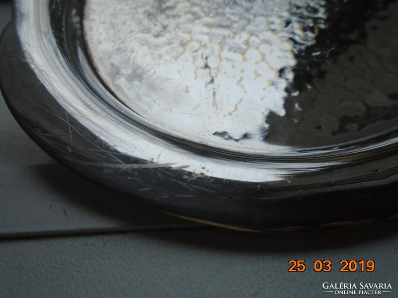 Ezüstözött ovális kalapált réz tálca 24x15,5 cm
