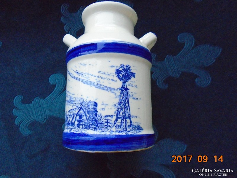 Porcelán tejeskanna kobaltkék régi holland tájképpel