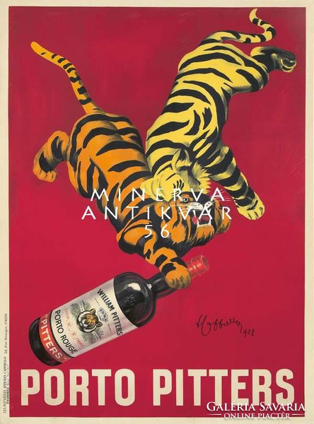 Vintage szeszesital likőr reklám plakát reprint nyomat Cappiello két tigris Porto Pitter alkohol