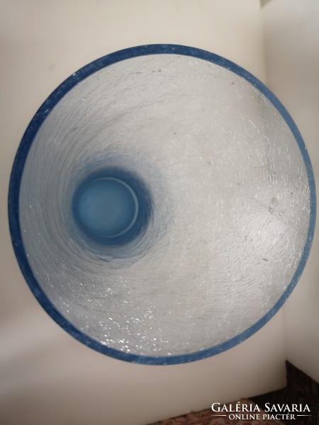 Retro midcentury fátyolüveg kék váza Karcag 285mm