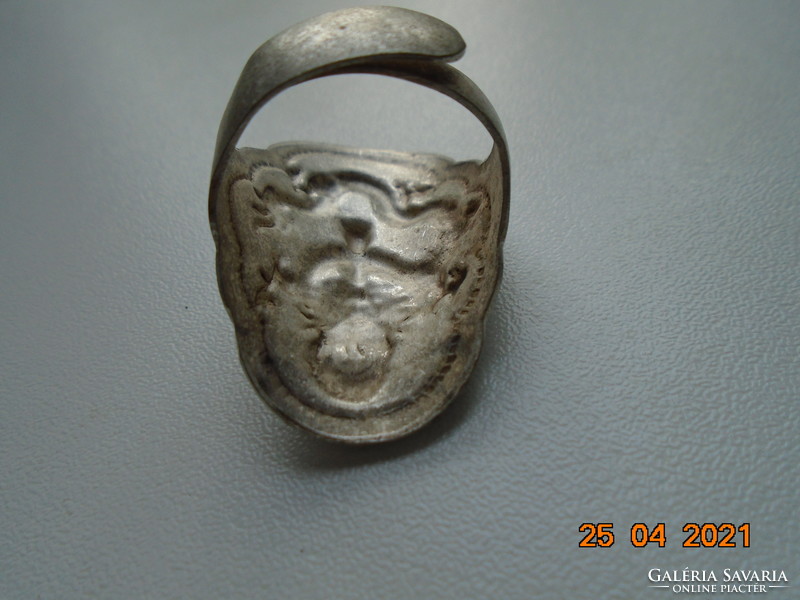 Spectacular dragon Chinese opera silver memorial ring Qing dynasty repoussé