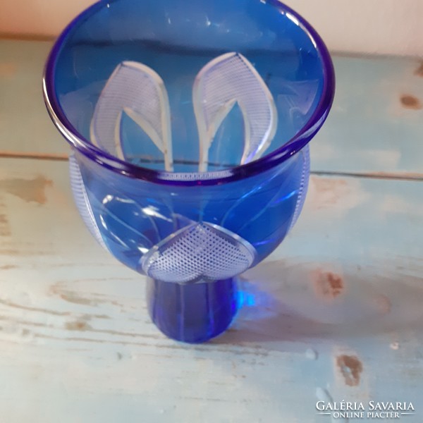 Régi , szép kék színű üveg  váza 60-as évekből