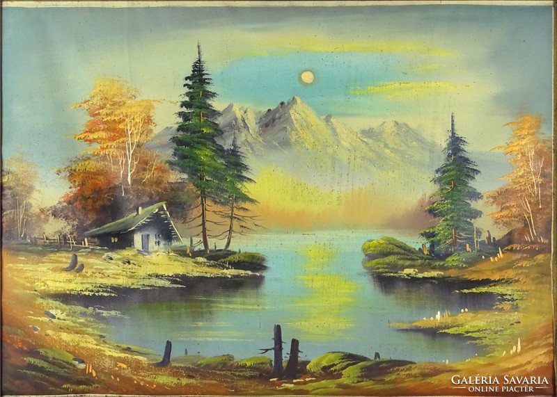 1D944 XX. századi festő : Vízparti táj naplementében
