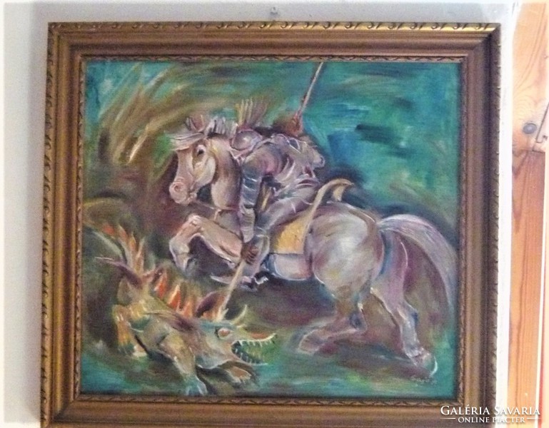 Saint György stabs the dragon painting 38x28 cm
