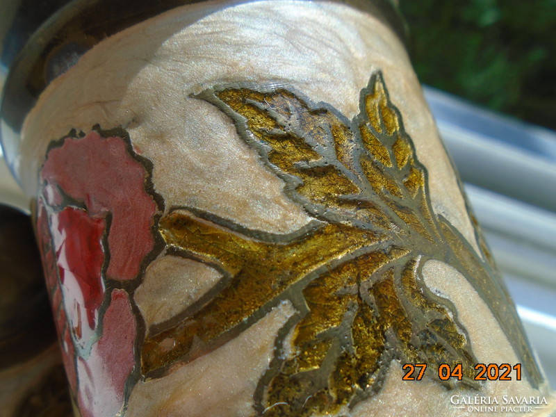 Rekeszzománc  kézzel készült virágmintákkal tömör réz/bronz fedeles fűszertartó, tároló