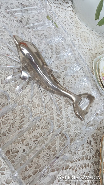 Bottle opener in the shape of a silver-plated dolphin
