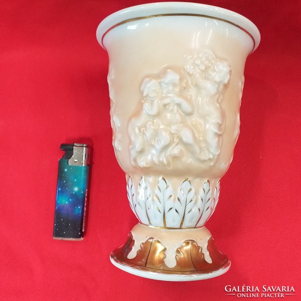 German, germany plaue von schierholz putto, angel pattern porcelain vase 16 cm