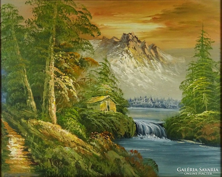 1D962 XX. századi festő : Vízesés a hófödte hegyek lábánál