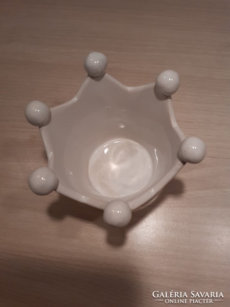Small pot with crown-shaped white ceramic candlestick