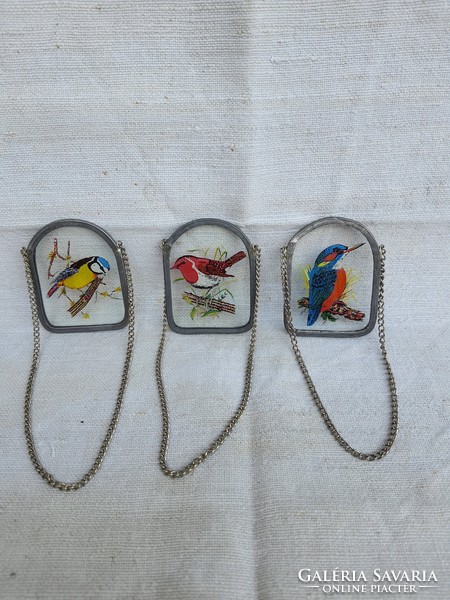 Kingfishers painted on vintage glass in a pewter frame.