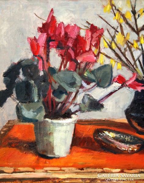 Lívia Keller (1918-2005): table still life, 1963 - oil on canvas painting