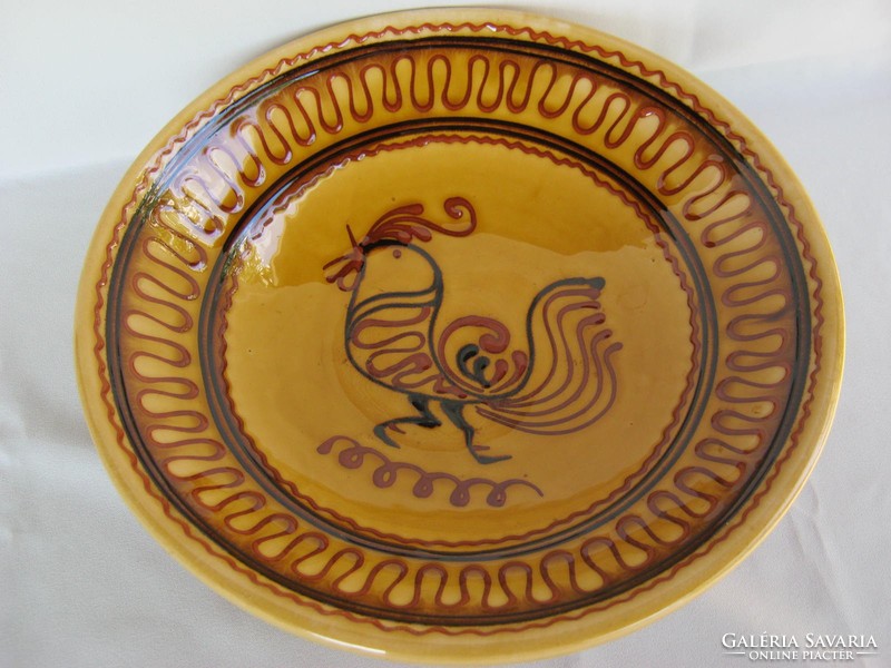 Marked Hódmezővásárhely ceramic rooster decorative plate wall bowl plate 30 cm