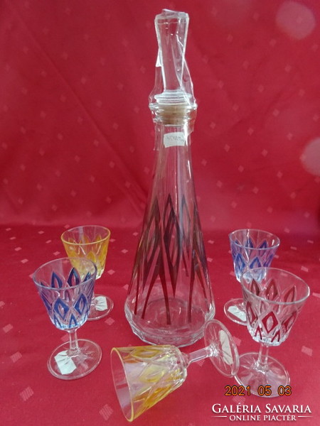 French crystal liqueur set, colored glass and five glasses - vmc reim. He has!