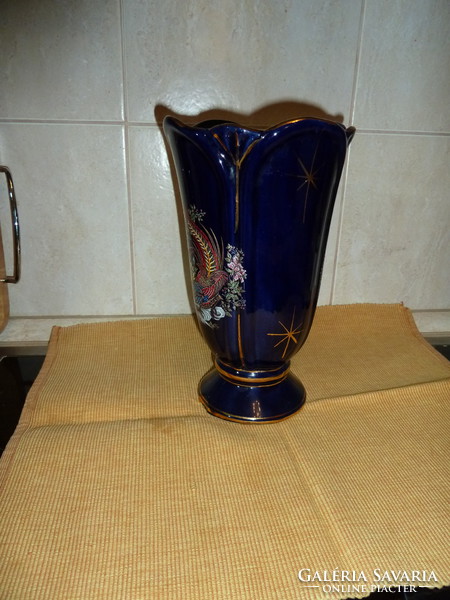Aranyozással díszített kobalt kék porcelán váza 28 cm mags