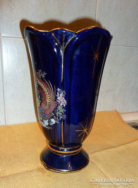 Gilded cobalt blue porcelain vase with 28 cm seeds