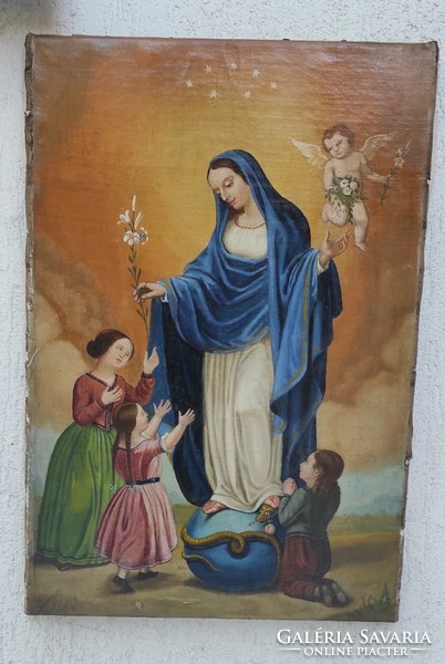 Beautiful antique, painting holy image, xlx. Century in refined condition