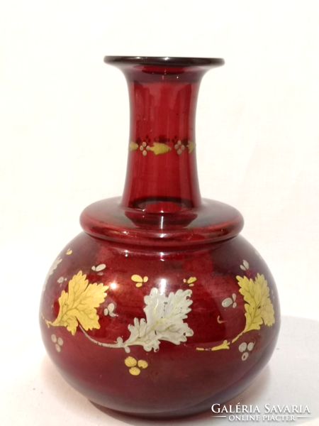 Likőrös palack, XIX-századi, pácolt, festett üveg - 02849