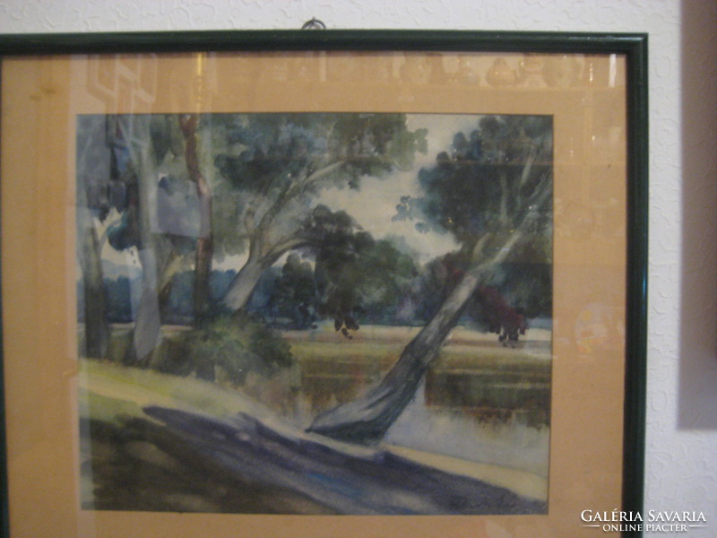 János Blaskó's juried painting entitled forest, watercolor, 60 x 48 cm + frame