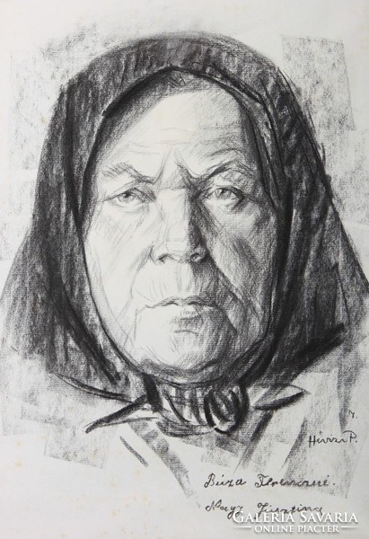 Hévíz redhead portrait collection, 20 pcs., Historical relics, charcoal drawings, 50s