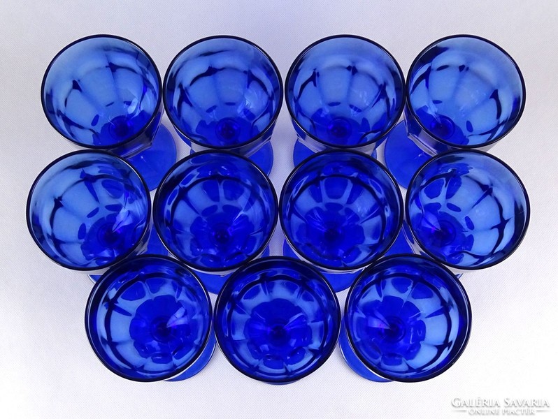 1E198 Hibátlan talpas kék üvegpohár készlet 11 darab