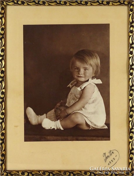 1E143 Régi keretezett gyermek gyerek csecsemő fotográfia 1932