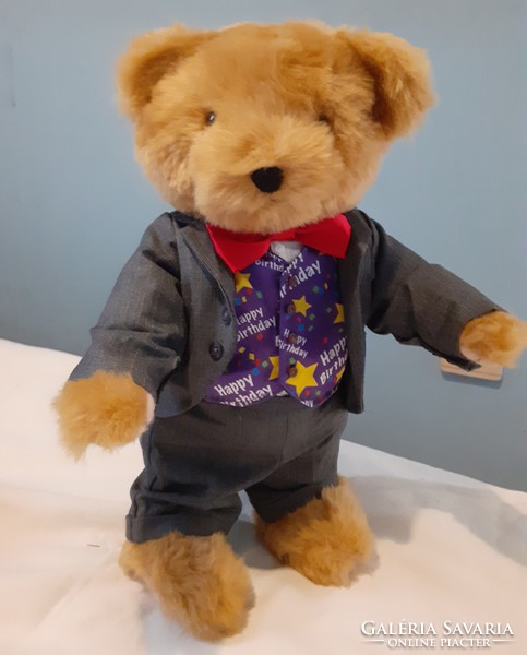 Big teddy bear boy in party clothes (38 cm)