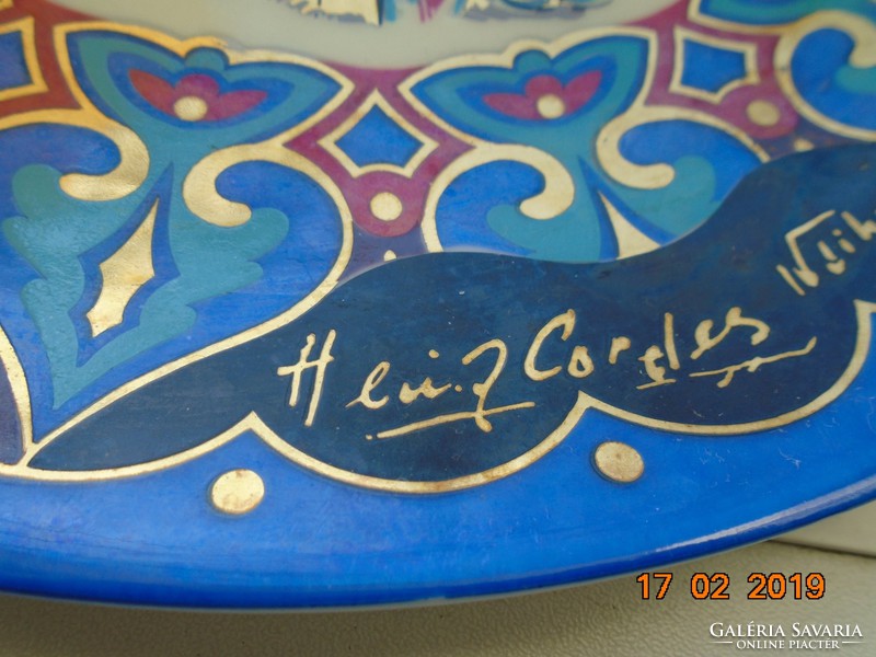 Hand-painted, signed, dated, modern version of the 3 kings of Christmas with pattern, unique decorative bowl