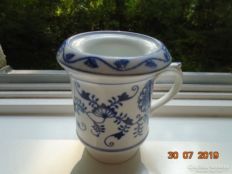 Antique very rare two-part coffee filter mug with hand-painted Meissen blue onion pattern