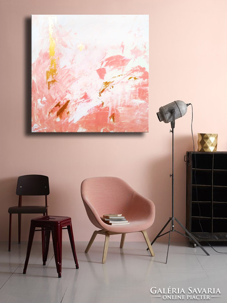 Vörös Edit - Pink Gold Passion N51 Modern Abstract 80x80 cm