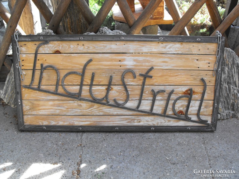 Extra industrial handcrafted wrought iron loft retro industrial inscription frame with vintage furniture