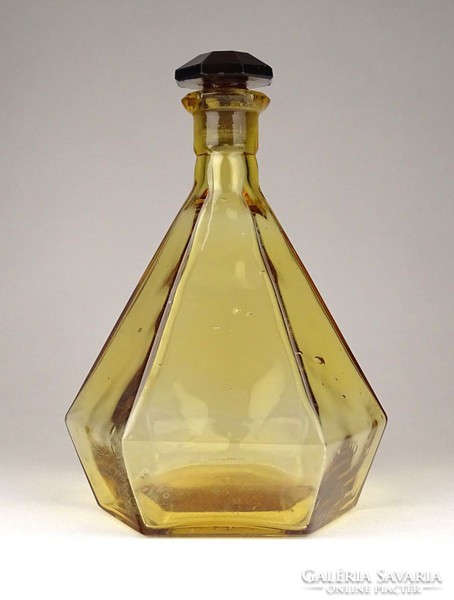 1E239 Régi borostyánsárga színű art deco dugós üveg likörös üveg 17 cm