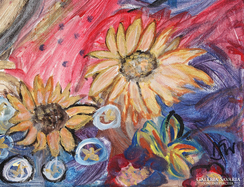 Színes virágok - KORTÁRS festmény